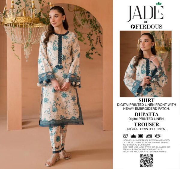 Jade by Firdous - 3-Piece Linen Suit with Embroidery